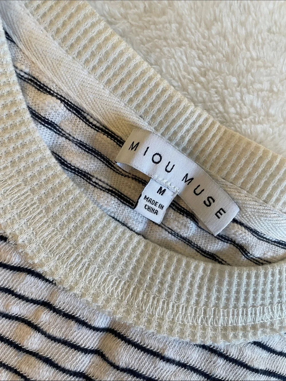 Miou Muse White and Blue Striped Sleeveless Knit Top